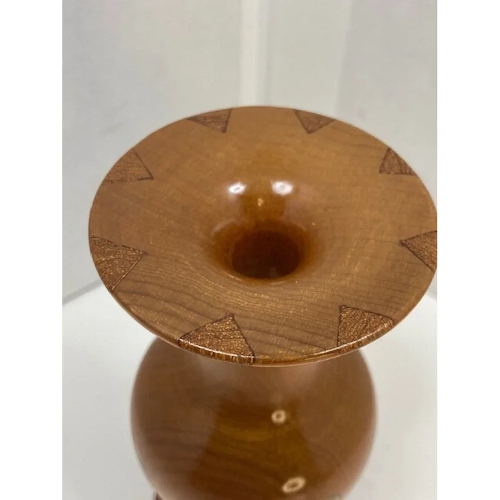 Vtg Hand Turned Custom Vase Wood Inlay 5.75 in One of a Kind‎ New Zealand